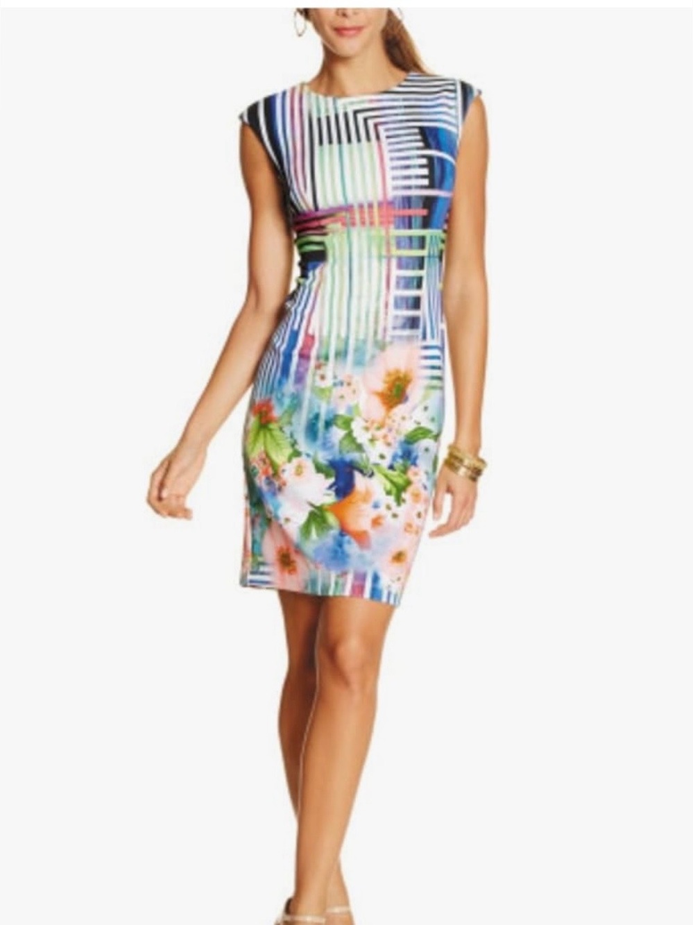 Madison Leigh sleeveless multicolor geometric mod mixed print scuba dress SZ 16